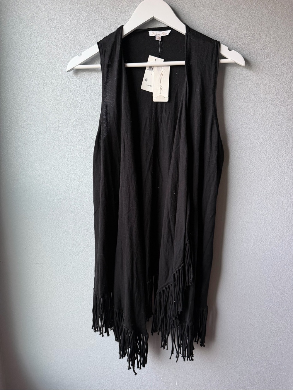 Minnie Rose black fringed 100% cotton knit sweater vest Women’s size S NWT